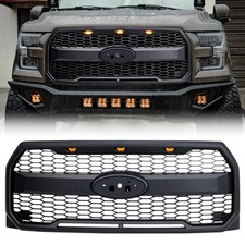 Front Raptor Style Grille Bumper Grill Wemblem Hole Light For 15-17 Ford F150 Front Raptor Style Grille Bumper Grill Wemblem Hole Light For 15-17 Ford F150