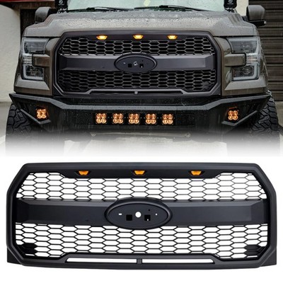 Front Raptor Style Grille Bumper Grill w/Emblem Hole & Light For 15-17 Ford F150