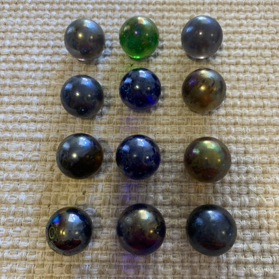 Vintage Meteor Glass Mega Marble Shooters Rainbow Iridescent Set Of 12 Piece #3