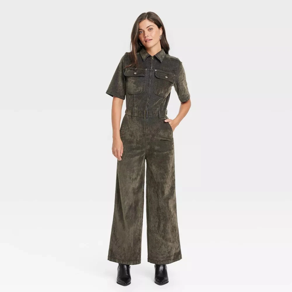 Women's Holiday Short Sleeve Flocked Denim Jumpsuit - Universal Thread Review