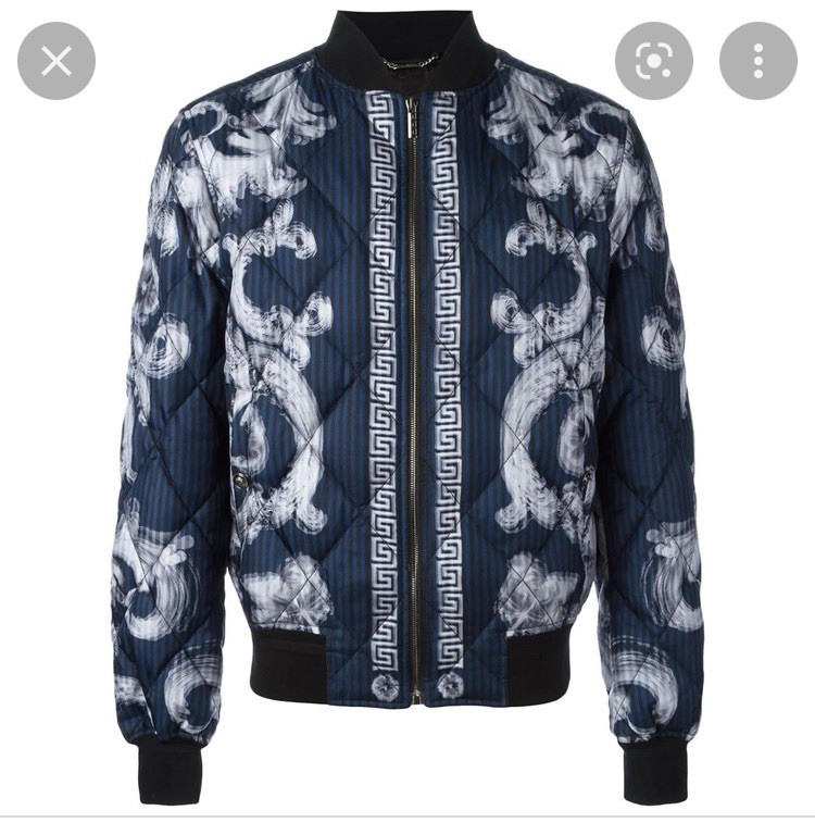 Versace Baroque Pattern Bomber Jacket Blue White … - image 1