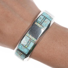 6.375" Jerry Nelson Navajo silver Opal and Turquoise channel inlay cuff bracelet