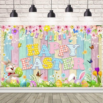 AIBIIN Happy Easter Backdrop Cute Bunny Rabbit 6x3.6ft, Multicolor 