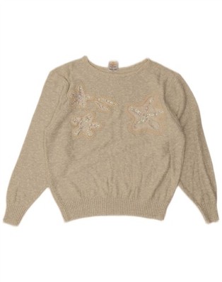Golden Gate Damen Rundhals Pullover Pulli IT 44/46 Large Beige Gefleckt LY07