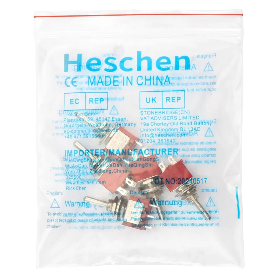 Mini interruptor de palanca, MTS-223, (encendido)-apagado-(encendido) tipo momentáneo, DPDT, 6 pines, 2A 250V, Foto 4 de 4