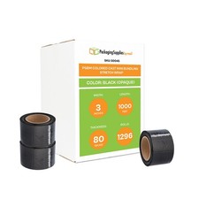 Cast Narrow Banding Stretch Wrap 3"x1000' 80 Gauge 1296 Rolls Black Shrink Film