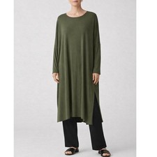 Mimu Maxi Women's Frock Dress Oversized Olive Green Jersey Lagenlook- Size Small