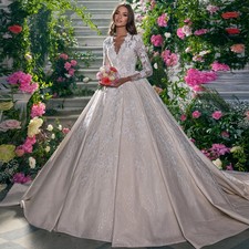 Wedding Dresses V-neck Prom Dresses Sparkling Lace Beaded Princess Bride Gowns