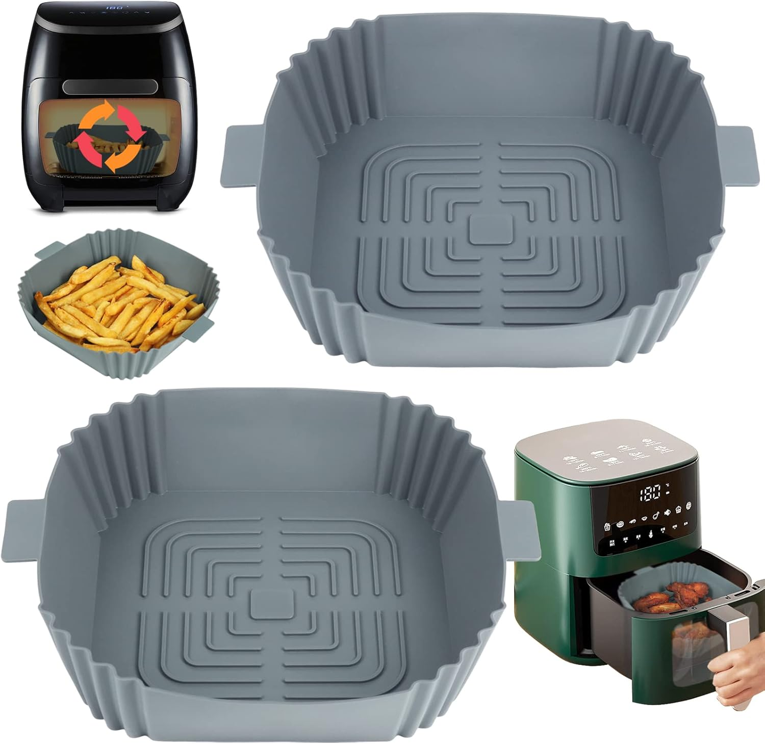Silicone Air Fryer Liners Square for Baskets 3.5L-5.5L, Non-Stick Silicone Trays