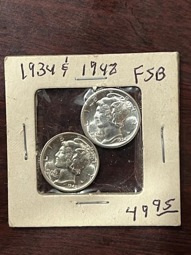 Lot of (2) BU 1934 & 1942 Mercury Dimes 90% Silver FSB