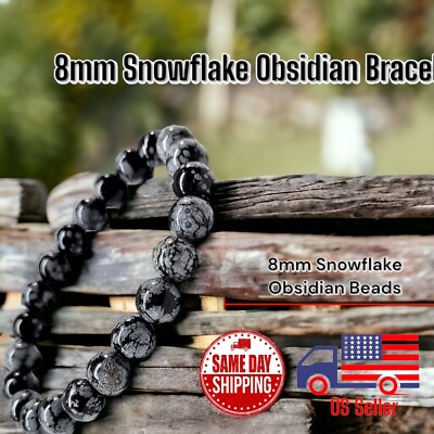 Snowflake Obsidian A++ 8mm 7.5  Crystal Healing Beaded Bracelet