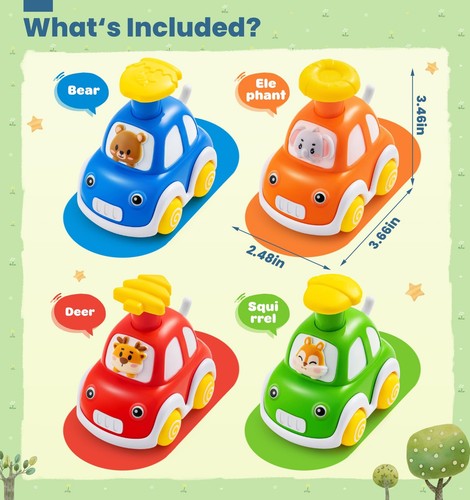 Press and Go Car Toys for Toddlers 1-3 4 Pack Animal Baby Car Toys for 1 2 Ye... - Picture 2 of 8