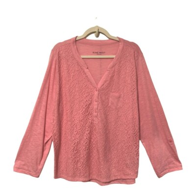 Nine West Women's PLUS SIZE Popover Top Blouse XXL Tangerine Lace Overlay V-Neck