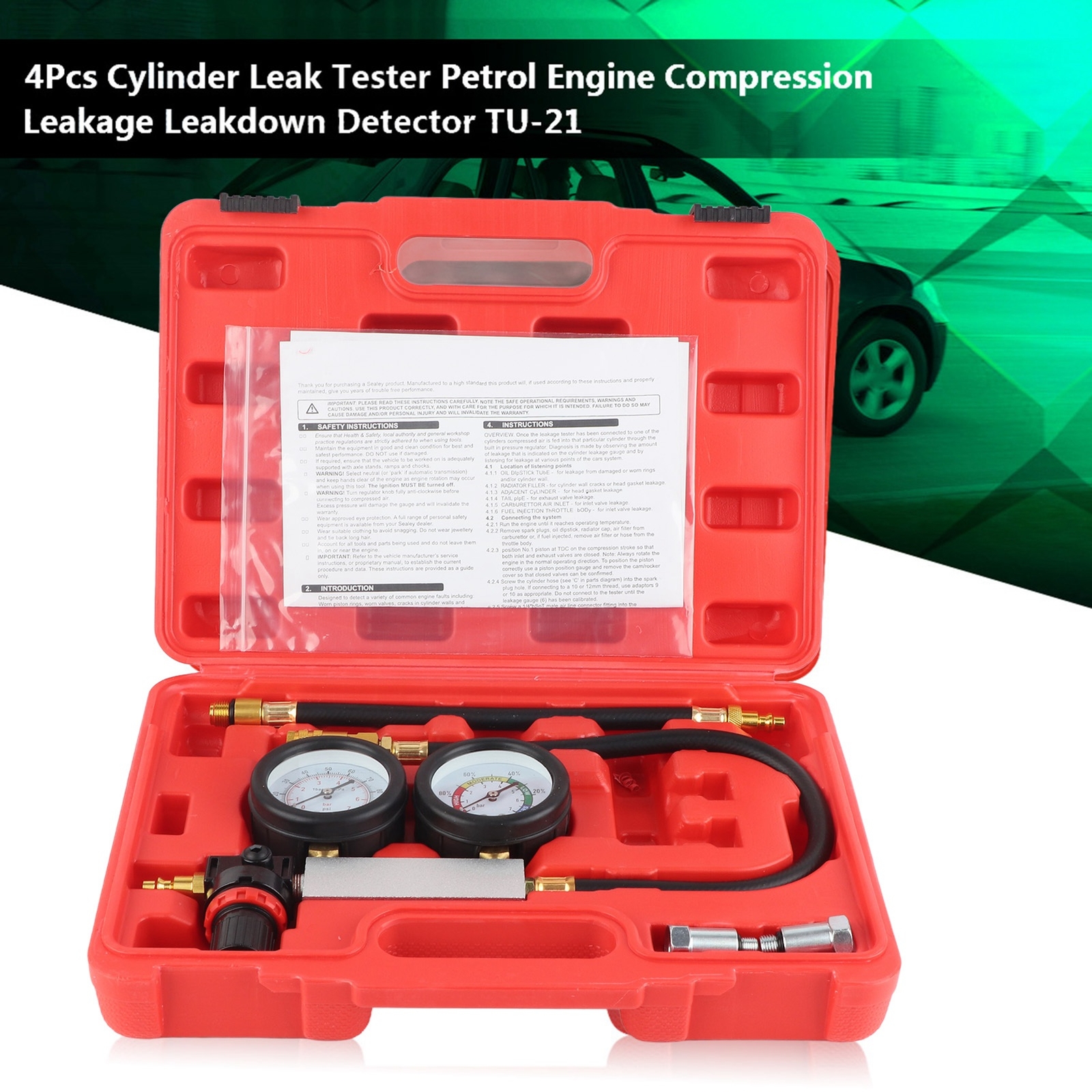 Cylinder Leak Down Tester Kit Petrol Engine Compression Leakage Tester