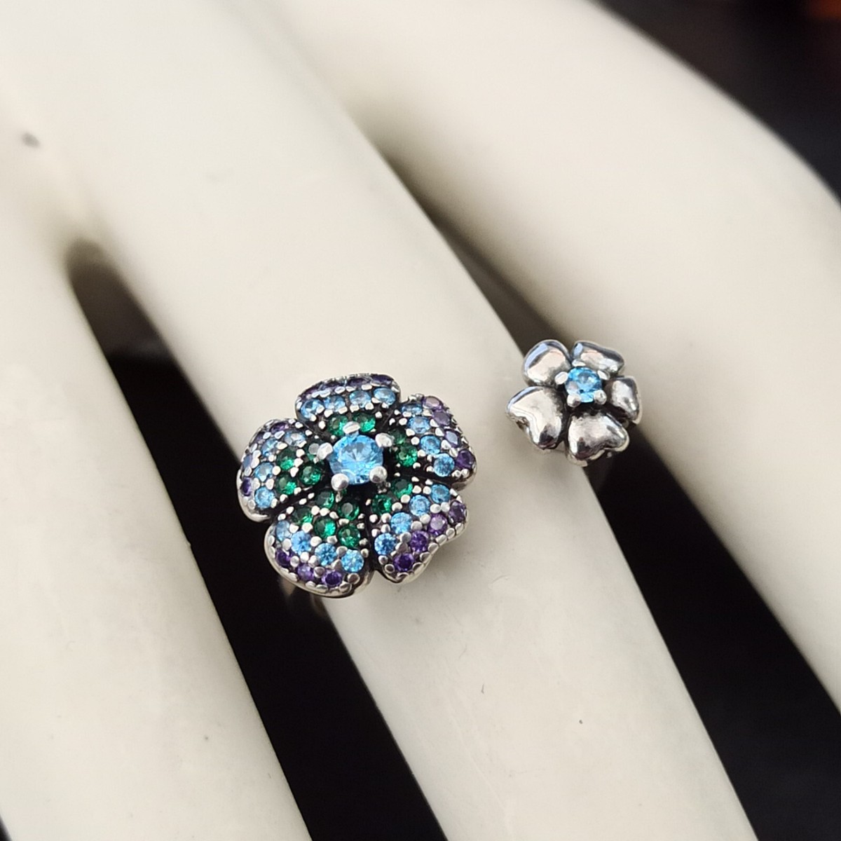 PANDORA Ring Silver Split Shank Flowers Sterling 925 Modernist