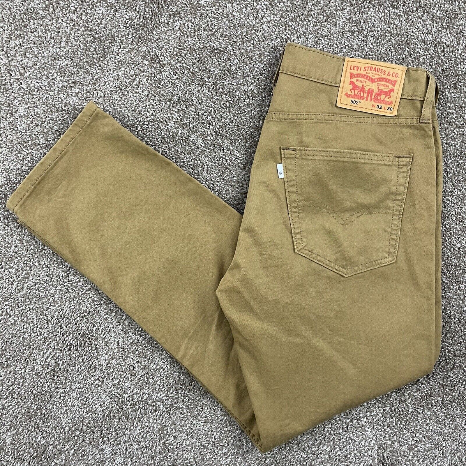 LEVI'S 502 Regular Tapered Fit Mens Tan Brown Khaki WHITE TAB Jeans W30 L28