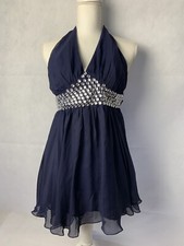 Women's Navy Halter Neck Dress Size 10 with Rhinestones