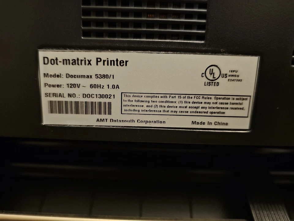 Documax 5380/1 AMT DATASOUTH Dot Matrix Printer With Networking - Image 4 of 4