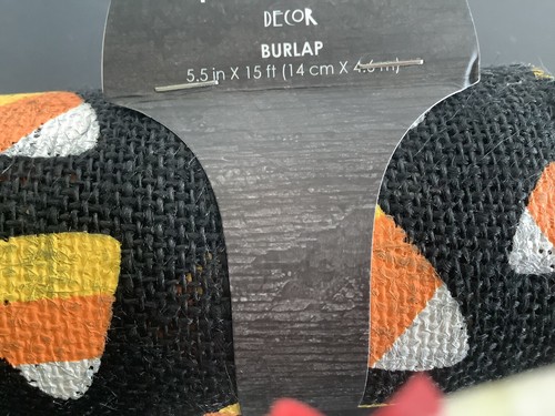Halloween Makers Candy Corn Pattern Burlap Ribbon, 5.5 Ft X 15 Ft - Picture 2 of 4