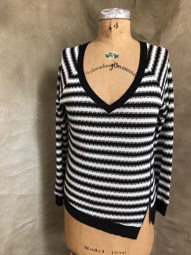 Women's STRIPED SWEATER Top EXPOSED ZIPPER Black & White SANCTUARY Casual Thin S - Picture 3 of 6
