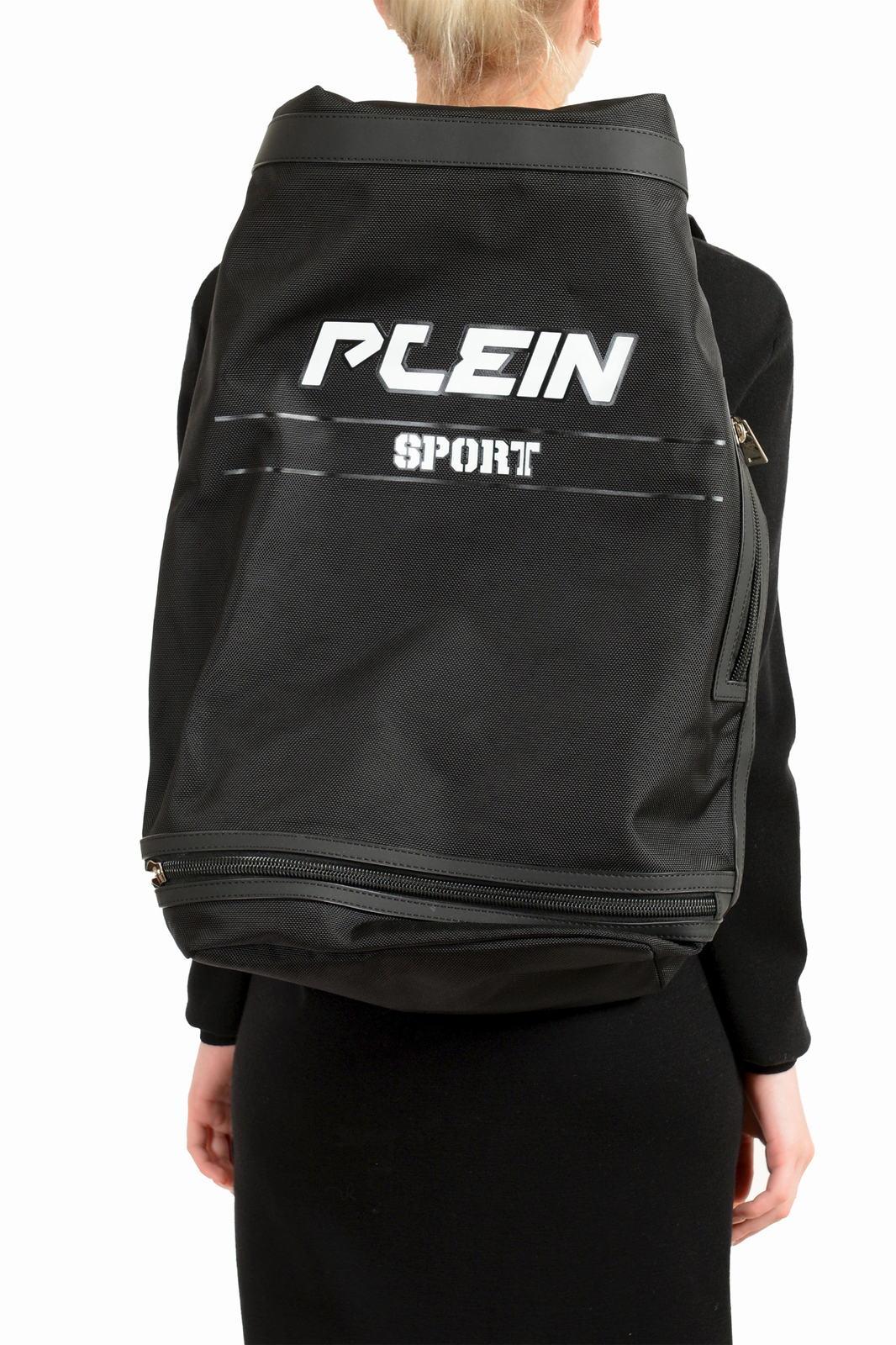 Plein Sport Unisex Black Logo Print Large Backpack Bag