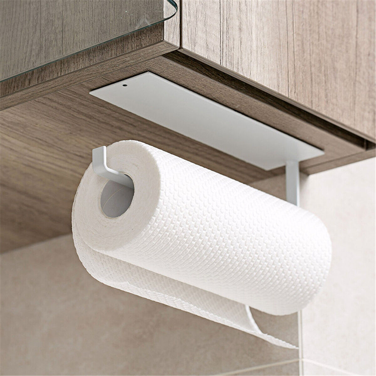 Paper Towel Holder Wall Mount Under Cabinet Kitchen Self Adhesive