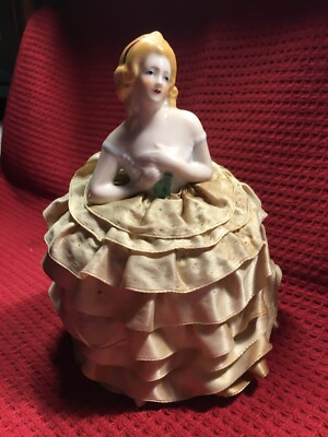 Vintage Nice Quality 5.5'' Porcelain Hatpin/Stickpin Holder-Half Doll Pin Cushion