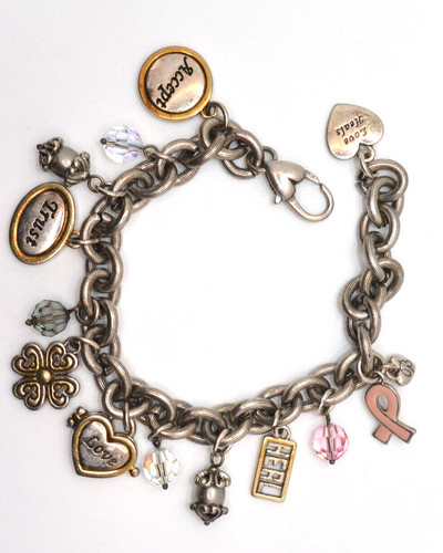 BRIGHTON 2006 POWER OF PINK Charm Bracelet Locket, Love Trust Accept Heal