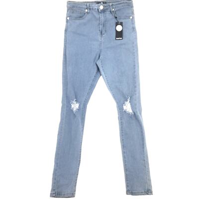 Boohoo Tall High Waist Distressed Blue Denim Skinny Jeans Women's US Size 