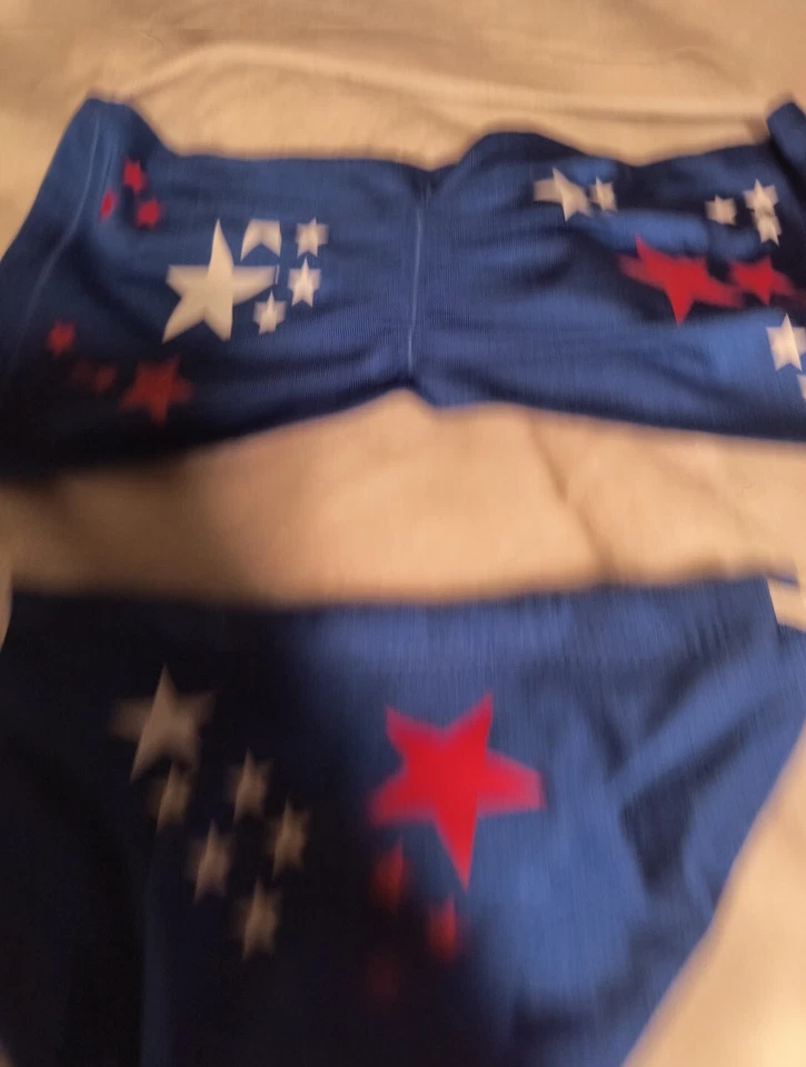 Conjunto de 3 Bikini Patriótico Rojo Blanco Azul EE. UU. Disfraz de Bailarina Competición Talla M Foto 3 de 4