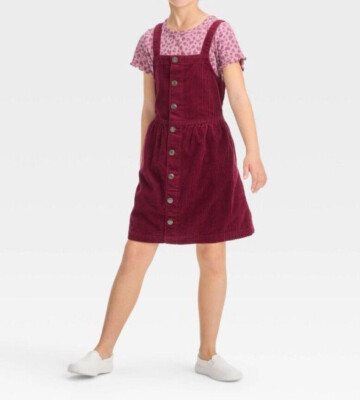 Girls' Corduroy Sleeveless Skirtall Coverall Overall Dress Maroon - Main Image