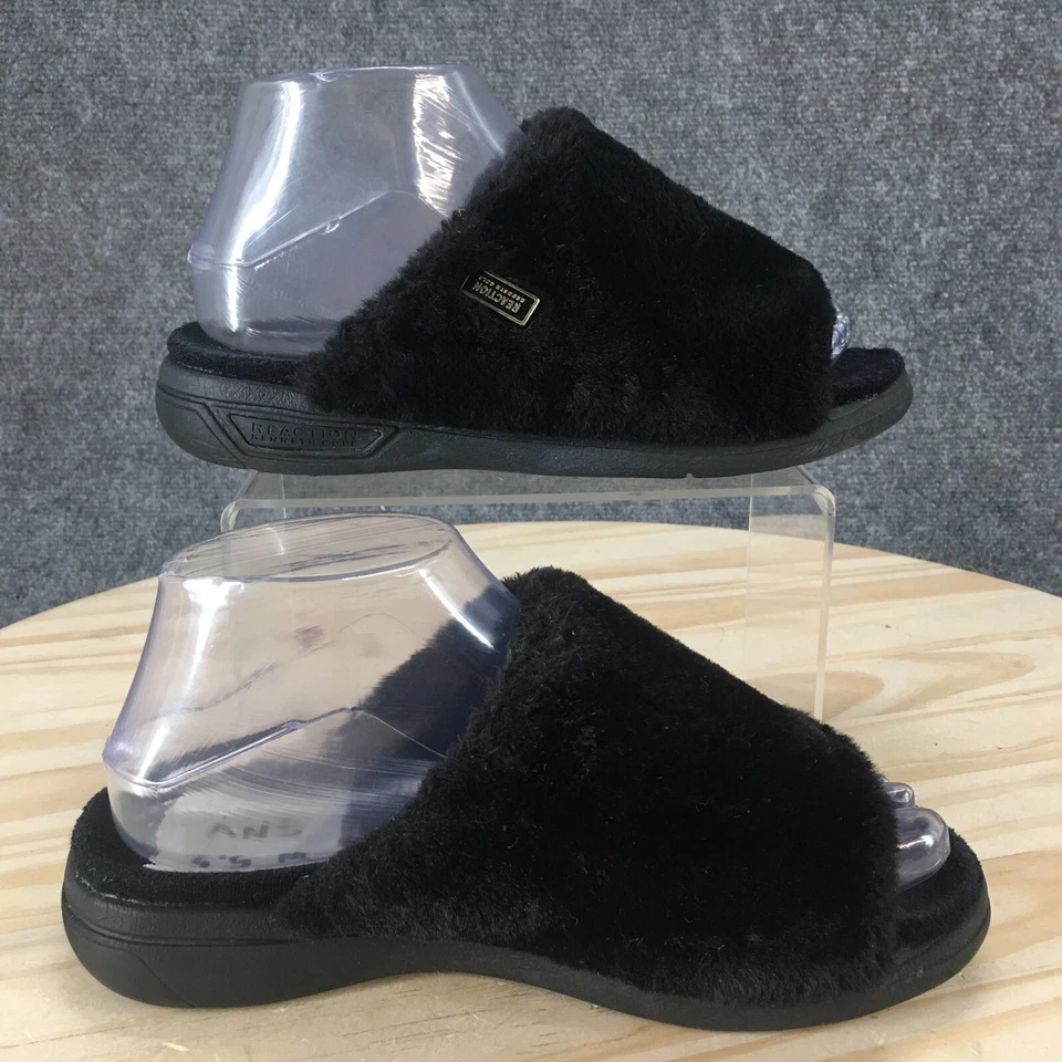 Kenneth Cole Reaction Sandals Womens 5.5 Slide Black Fur Slip On Open Toe Casual - Image 2 of 4