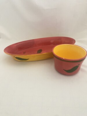 El Paso Chile Company Chili Pepper Chip & Dip Tray Salsa Bowl Has Small Dings
