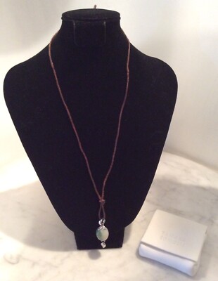 TAMARA COMOROLLI Sterling Silver Green Stone Leather Pendant Necklace Jade?