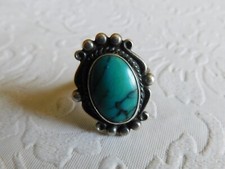 VINTAGE OLDER MARK BELL TRADING STERLING SILVER & TURQUOISE RING SIZE 8 - 7.7g