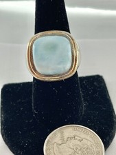 Vintage Larimar Square Gold Over Silver Accent .925 Sterling Ring Size 8 1/4