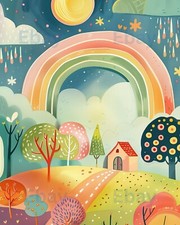 Digital Download Whimsical Rainbow Wall Art Printable Kids Room Decor