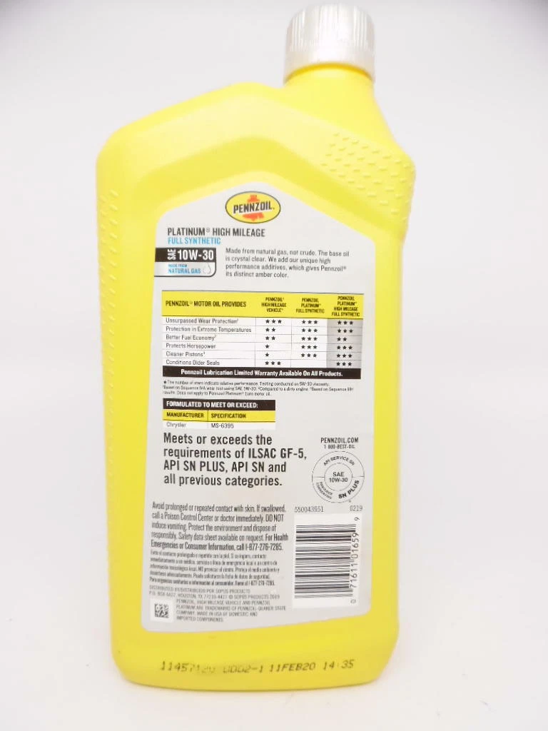 Pennzoil High Mileage Synthetic Blend Motor Oil 5W-20 Quart, 53% OFF