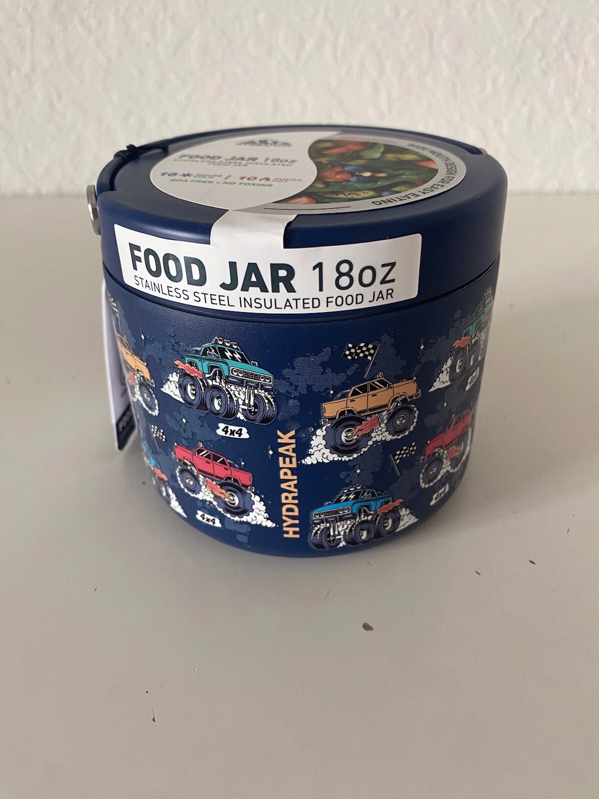 HYDRAPEAK 18 Oz Navy Blue Monster Truck Food Jar Insulated Stainless Steel NEW