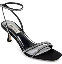 badgley mischka Ultra Ankle Strap Sandal Sz 6.5 Black And Rhinestone