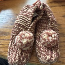 Vtg Hand Knit Child s Slippers Brown/Tan