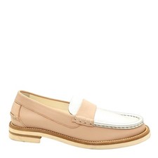 Pedro Garcia Stina Penny Loafer Preppy Beige Silver Metallic Chic Womens 11 NEW