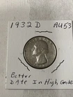 1932 D Silver Washington Quarter AU Key Date Free Shipping