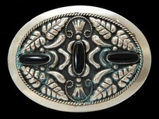 PG21150 VINTAGE 1970s  BLACK STONES  SOUTHWESTERN DESIGN ART FASHION BUCKLE