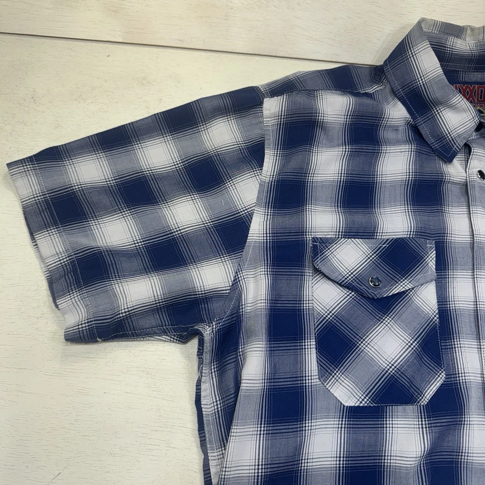 DIXXON Marshall Shirt Men Lg Short Sleeve Button Down Blue Plaid Bamboo Snap - Image 4 of 4