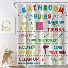 Kids Bathroom Rules Shower Curtain, 72x72 Inch, Funny, Colorful, 12 Hooks