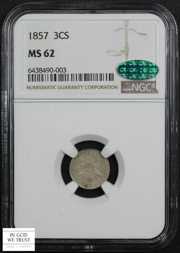 1857 Silver Three Cent Piece 3CS NGC MS 62 CAC