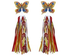 Girl Cartoon Neon Multi-Color Bicycle Handlebar Streamers w/Butterfly Topper.
