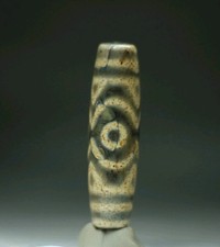 Pre-1800s Indo/Tibetan Old Agate 3 Eye Tiger Tooth Dzi Bead 16*60mm