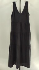 Quince Women 100% Organic Cotton Gauze Tiered Maxi Dress Black S